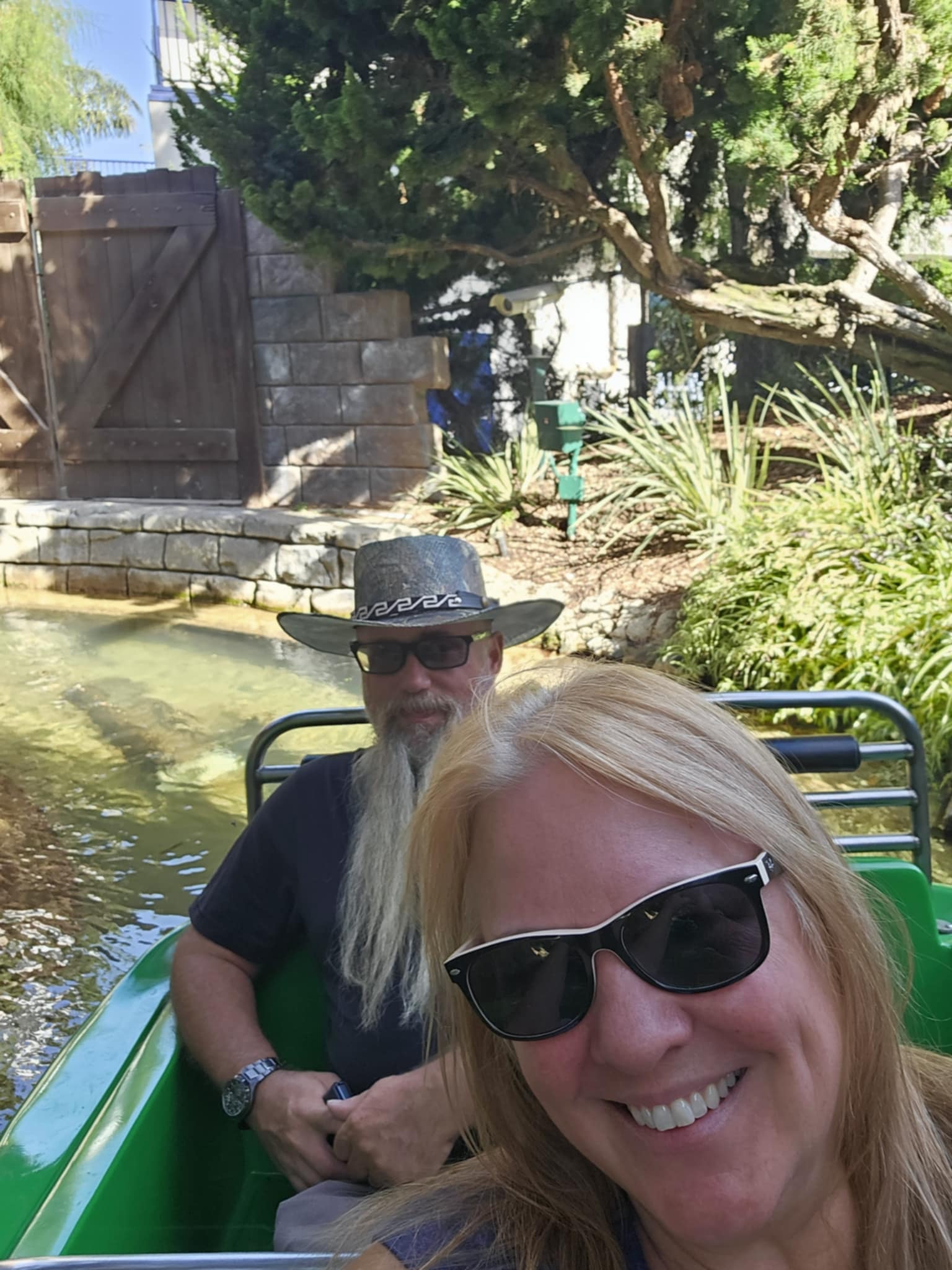 Joe and Tina on the LEGOLAND boat ride through the lush jungle waterway in Carlsbad California