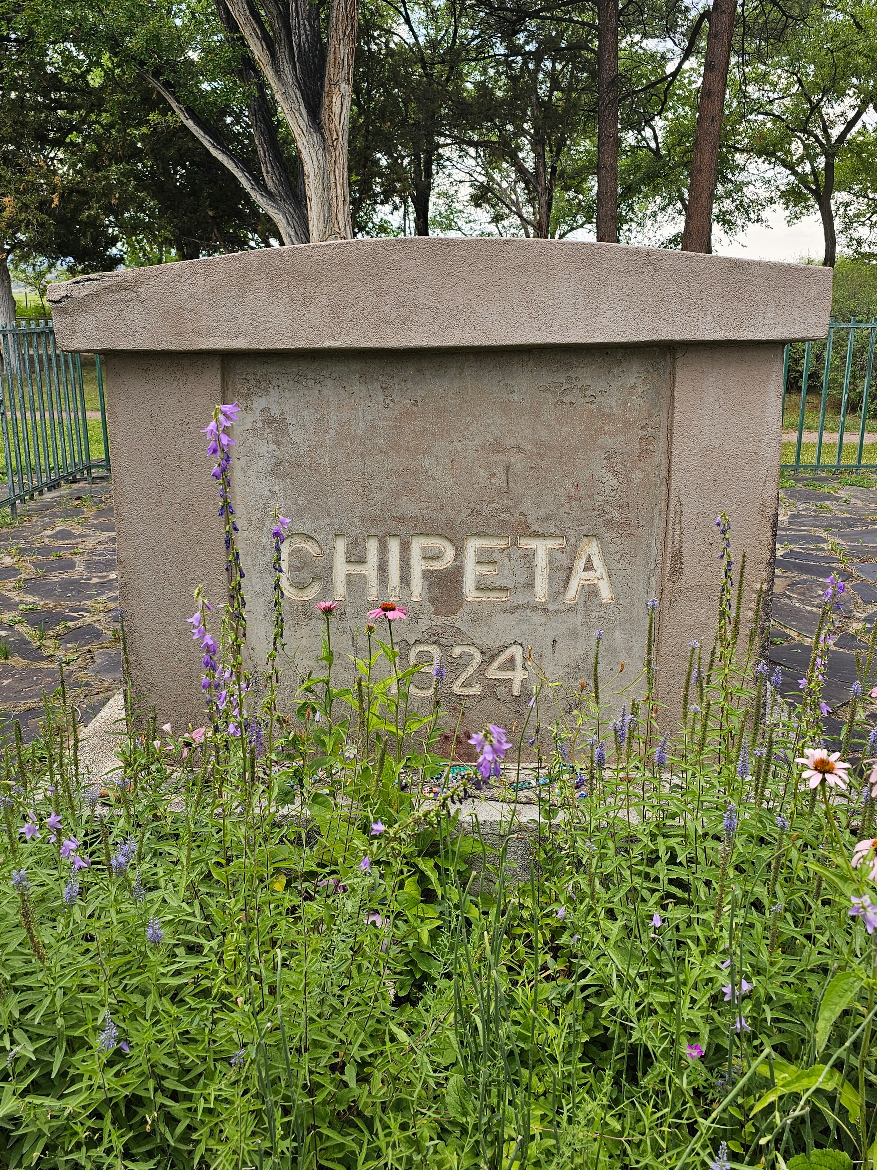 Ute Indian Museum — Chipeta 1924 grave monument surrounded by wildflowers, Montrose, Colorado — LOVING LIFE HAVING FUN Brinkley Z3400