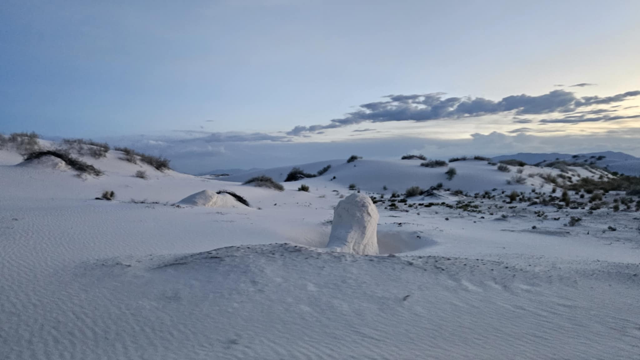 Gypsum snowman on the dunes at White Sands National Park