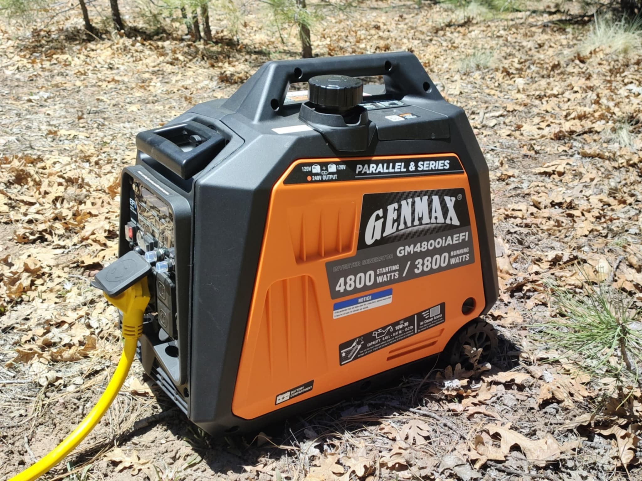 Genmax GM4800iAEFI portable inverter generator running outdoors