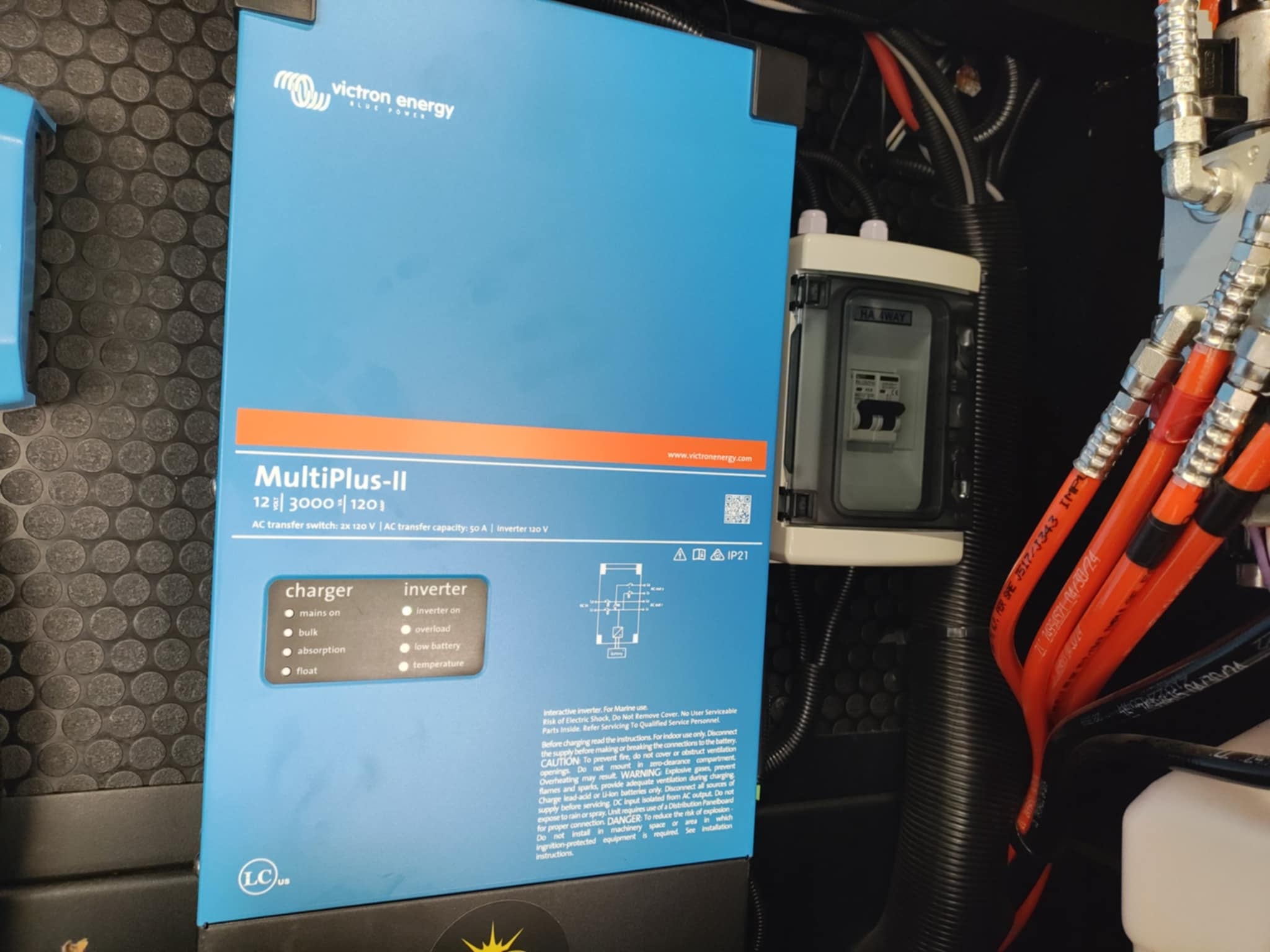 Victron MultiPlus-II 3000VA inverter/charger installed in the Brinkley Z3400 basement